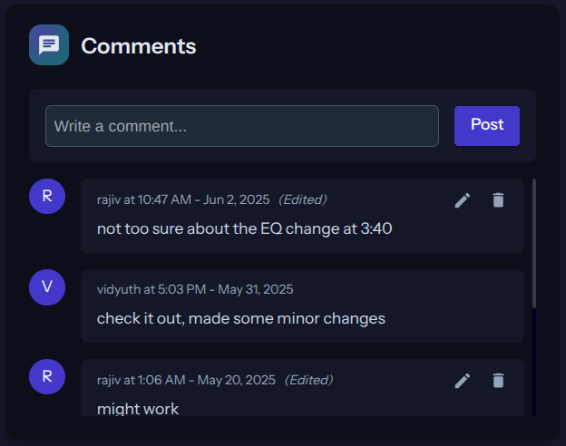 Collaboration comments interface